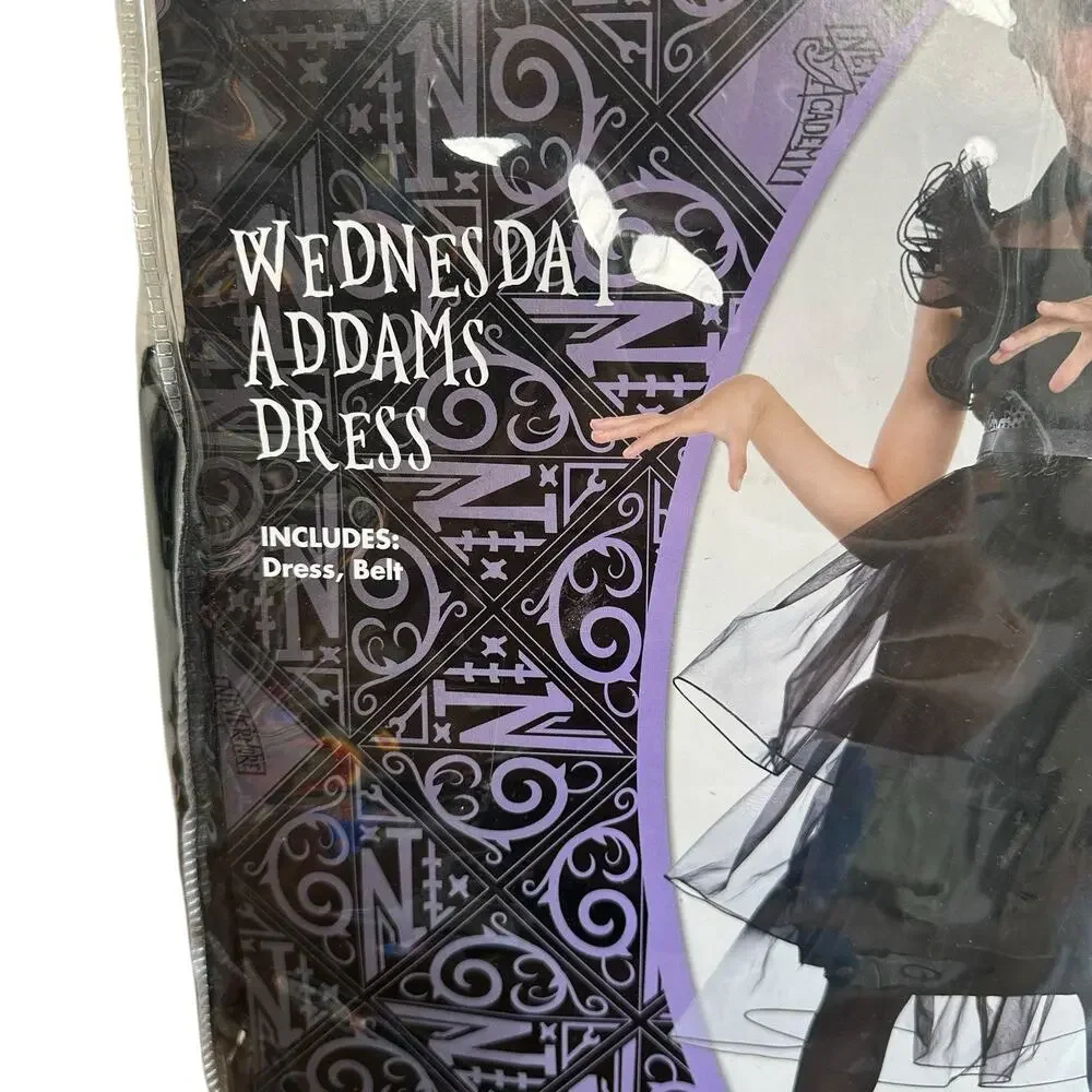 Spirit Halloween Girl’s Wednesday Addams Costume Dress W/ Belt Size Large 12-14 - Picture 2 of 10